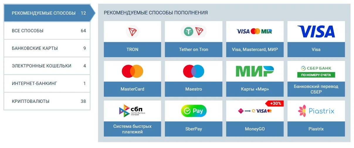 Пополнение денег